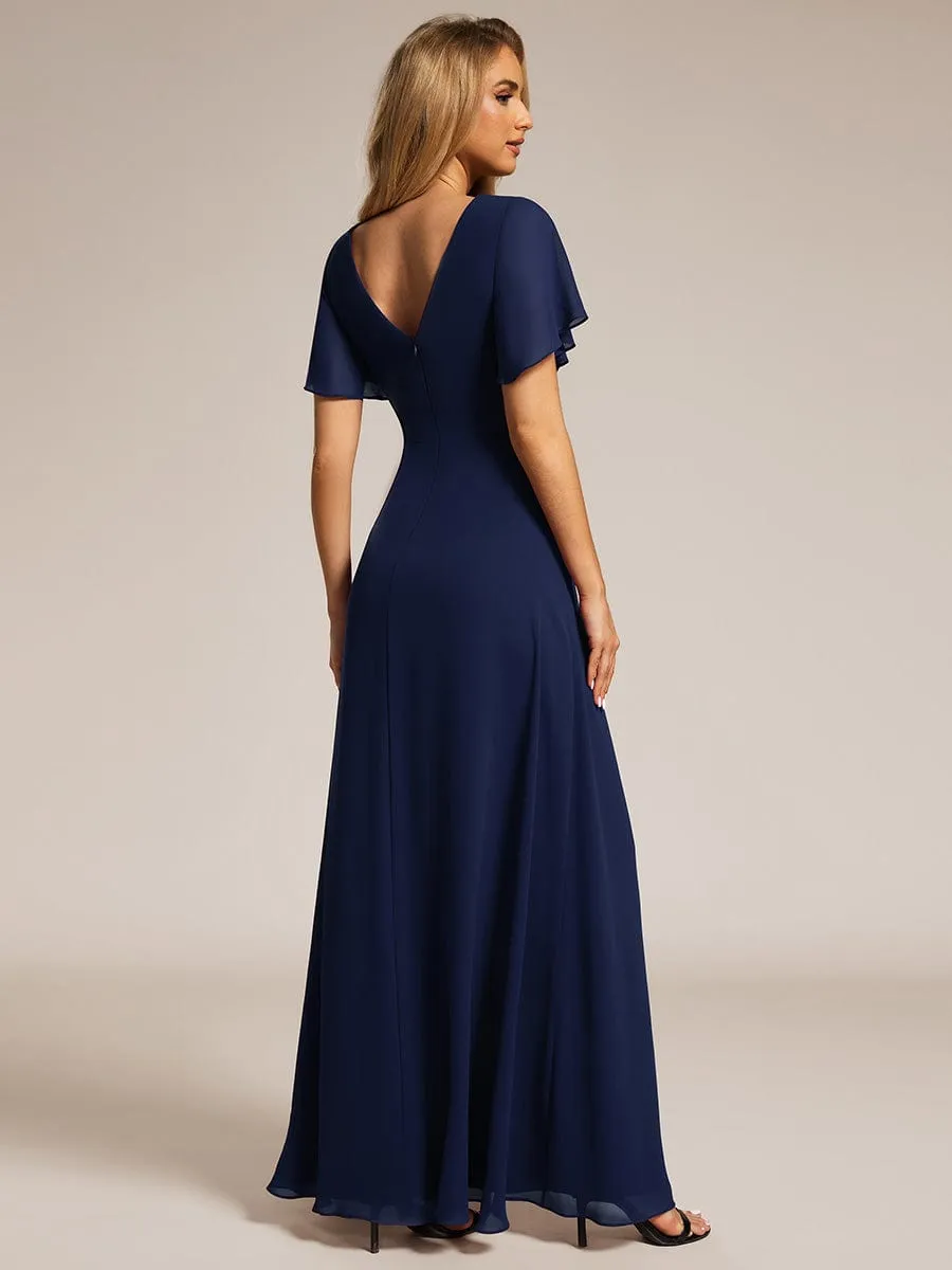 Bernice chiffon sleeved bridesmaid dress with slit