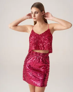 Bettydress-Red Sequins Straight Mini Skirt