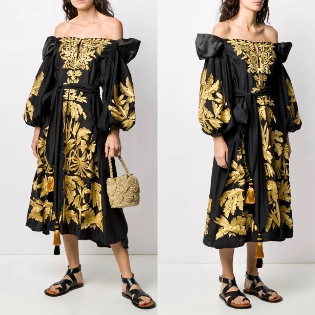 Black dress with gold embroidery