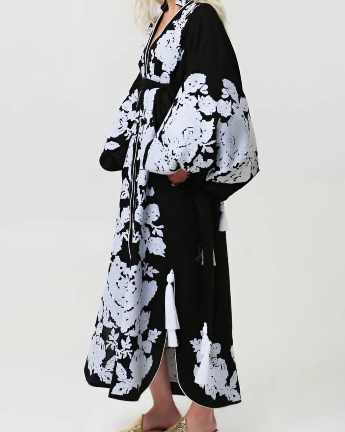 Black dress with white embroidery