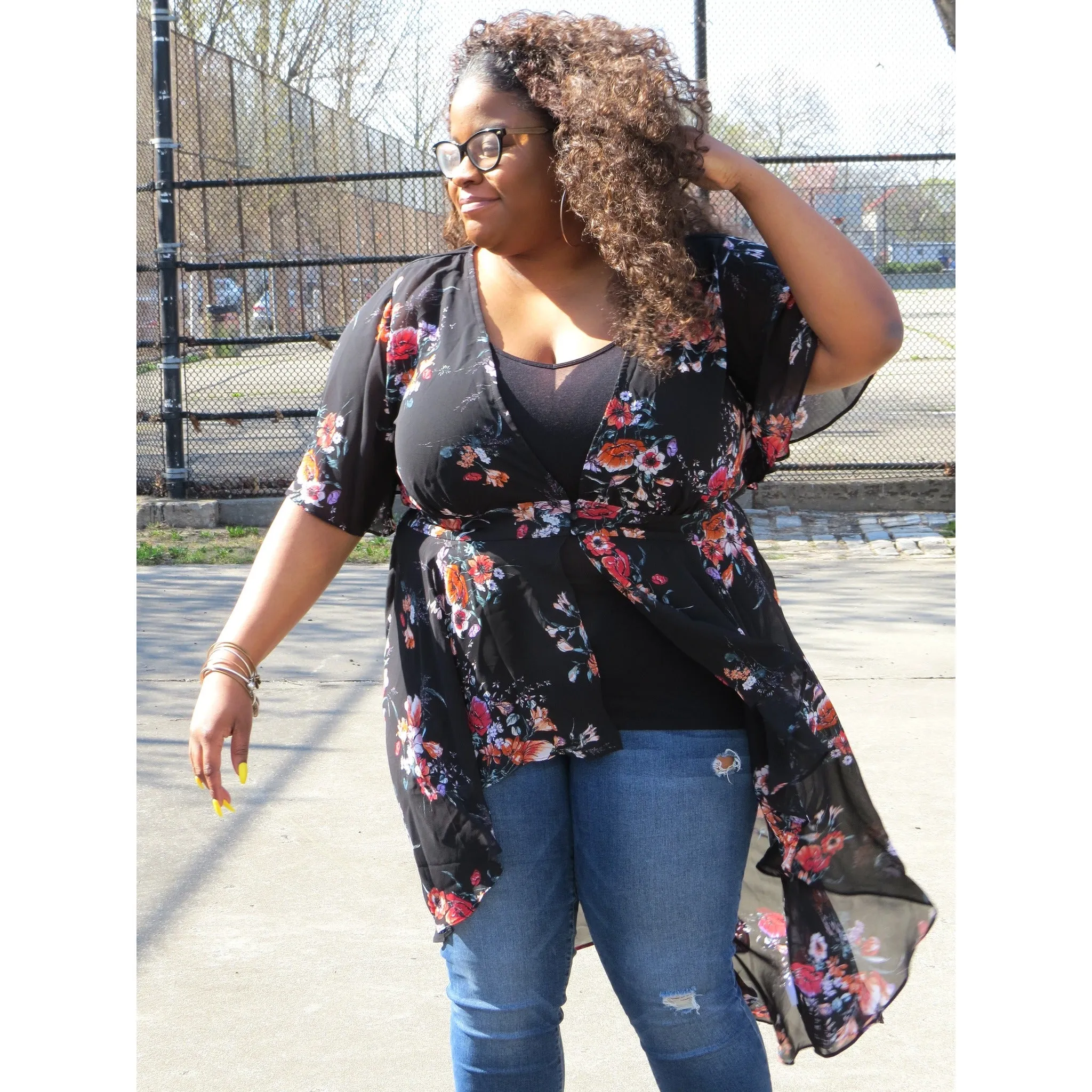 Black Floral Duster