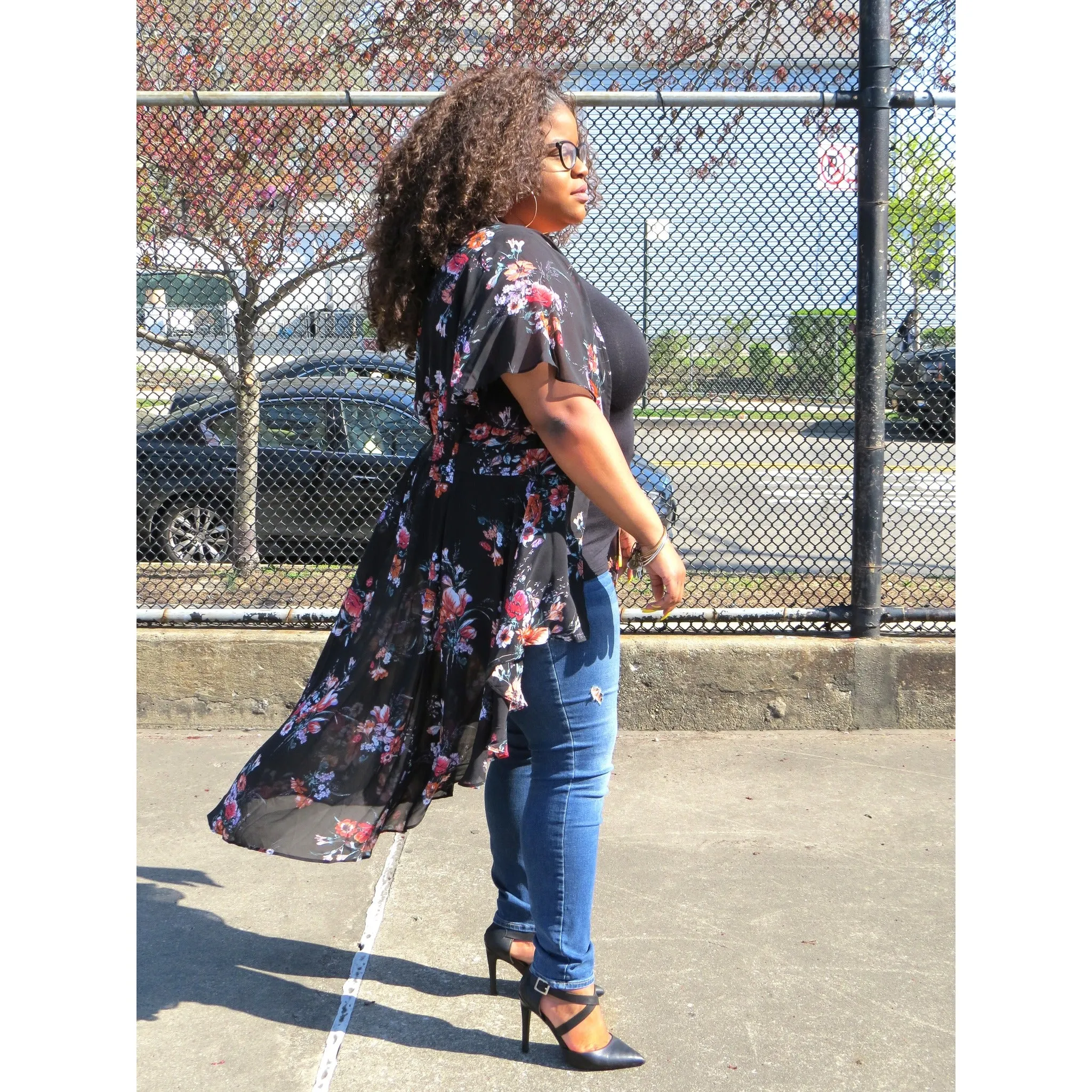 Black Floral Duster