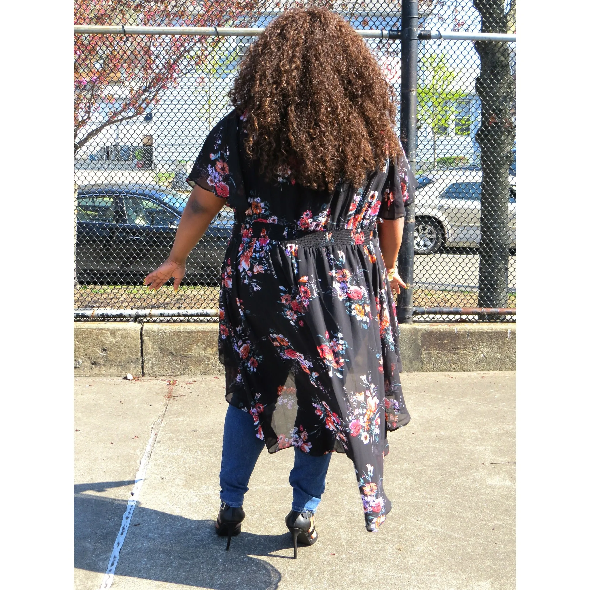 Black Floral Duster