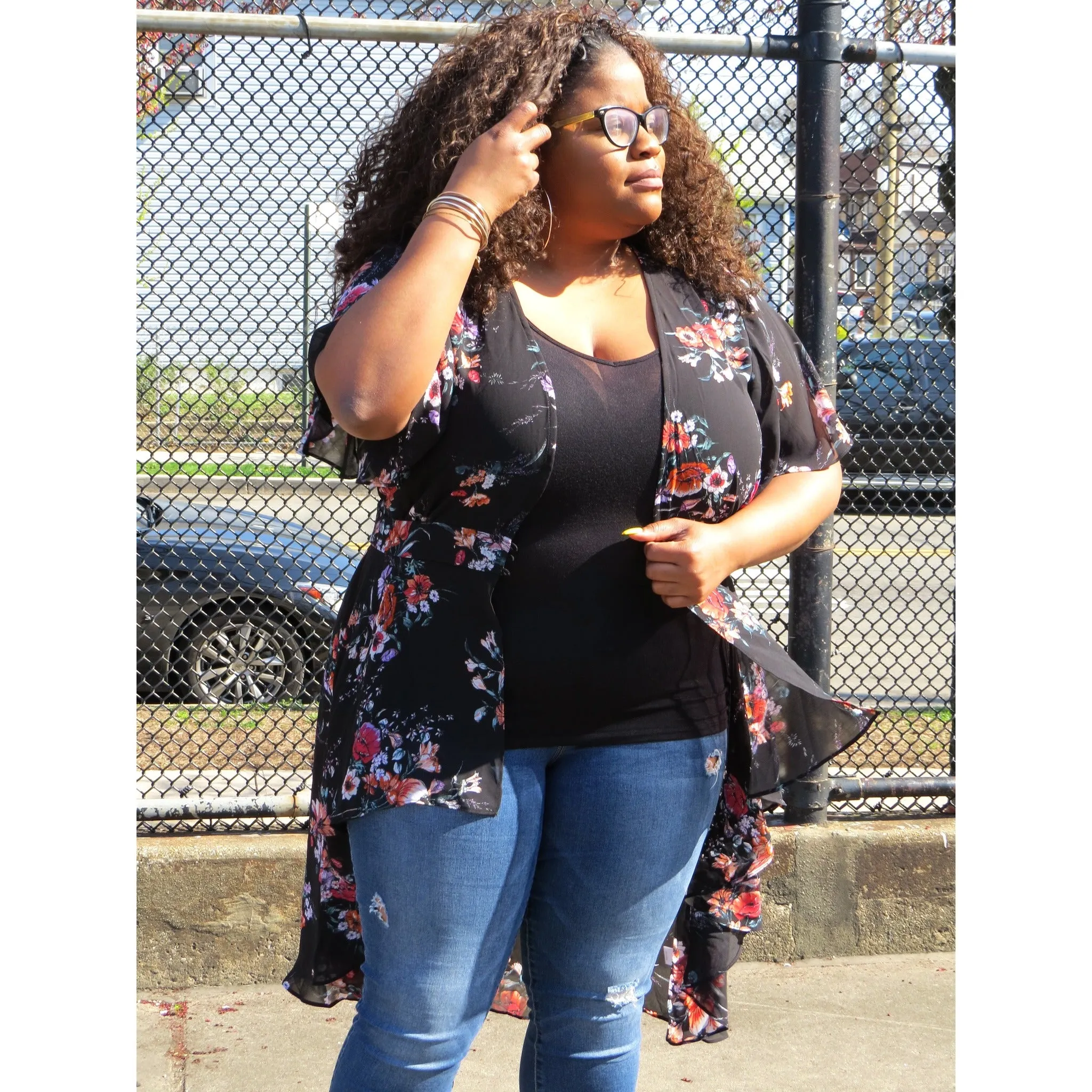 Black Floral Duster