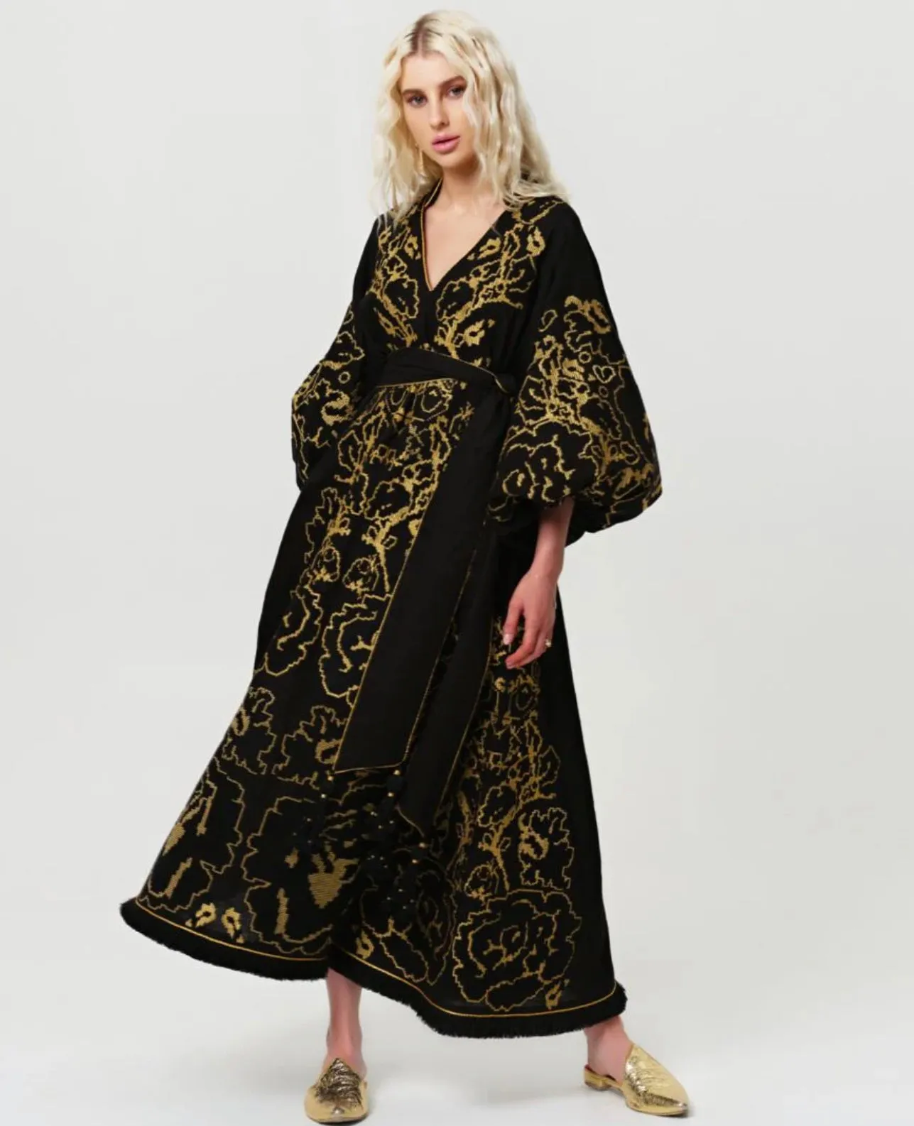 Black kaftan with gold embroidery