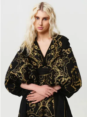 Black kaftan with gold embroidery