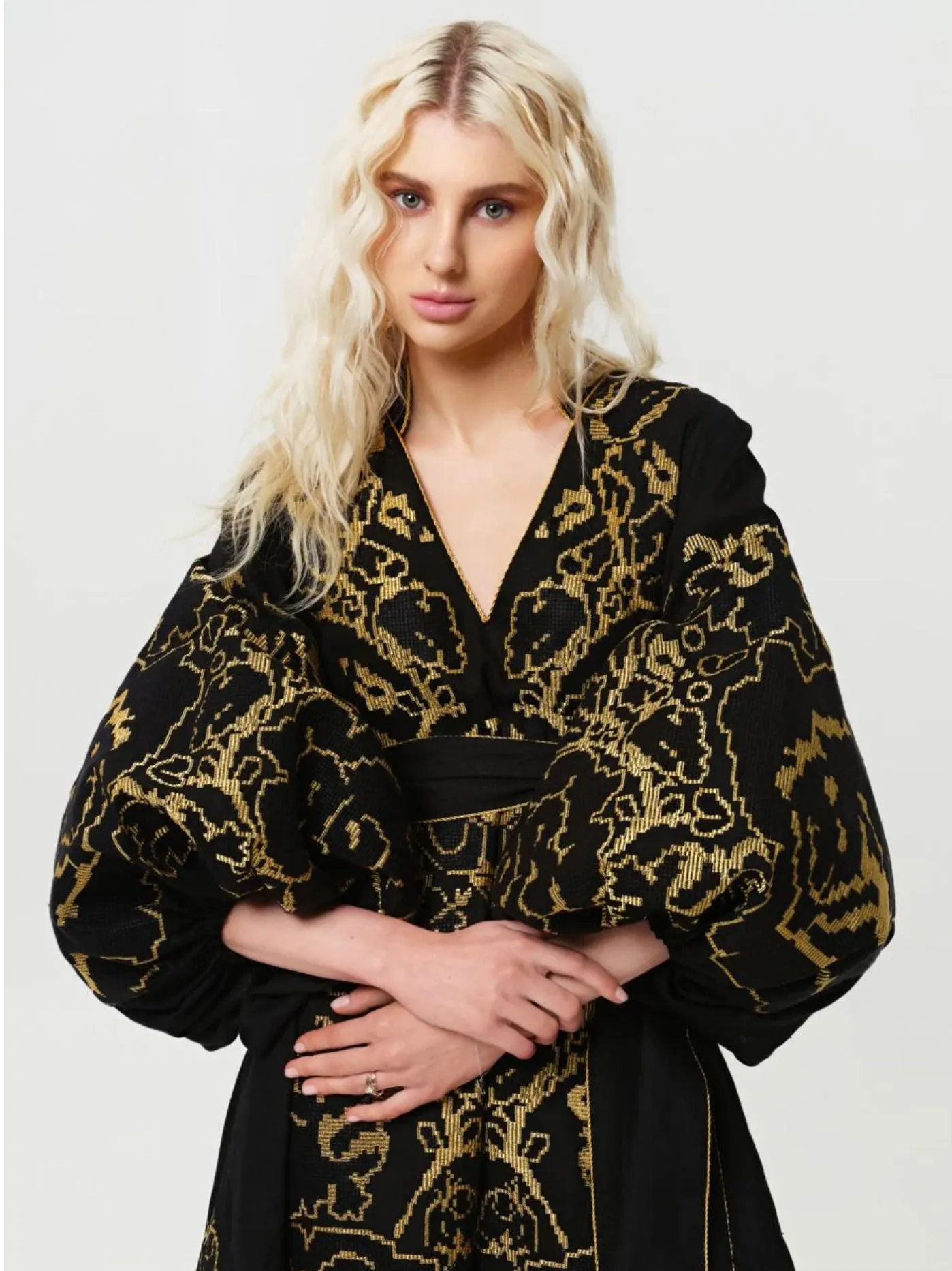 Black kaftan with gold embroidery