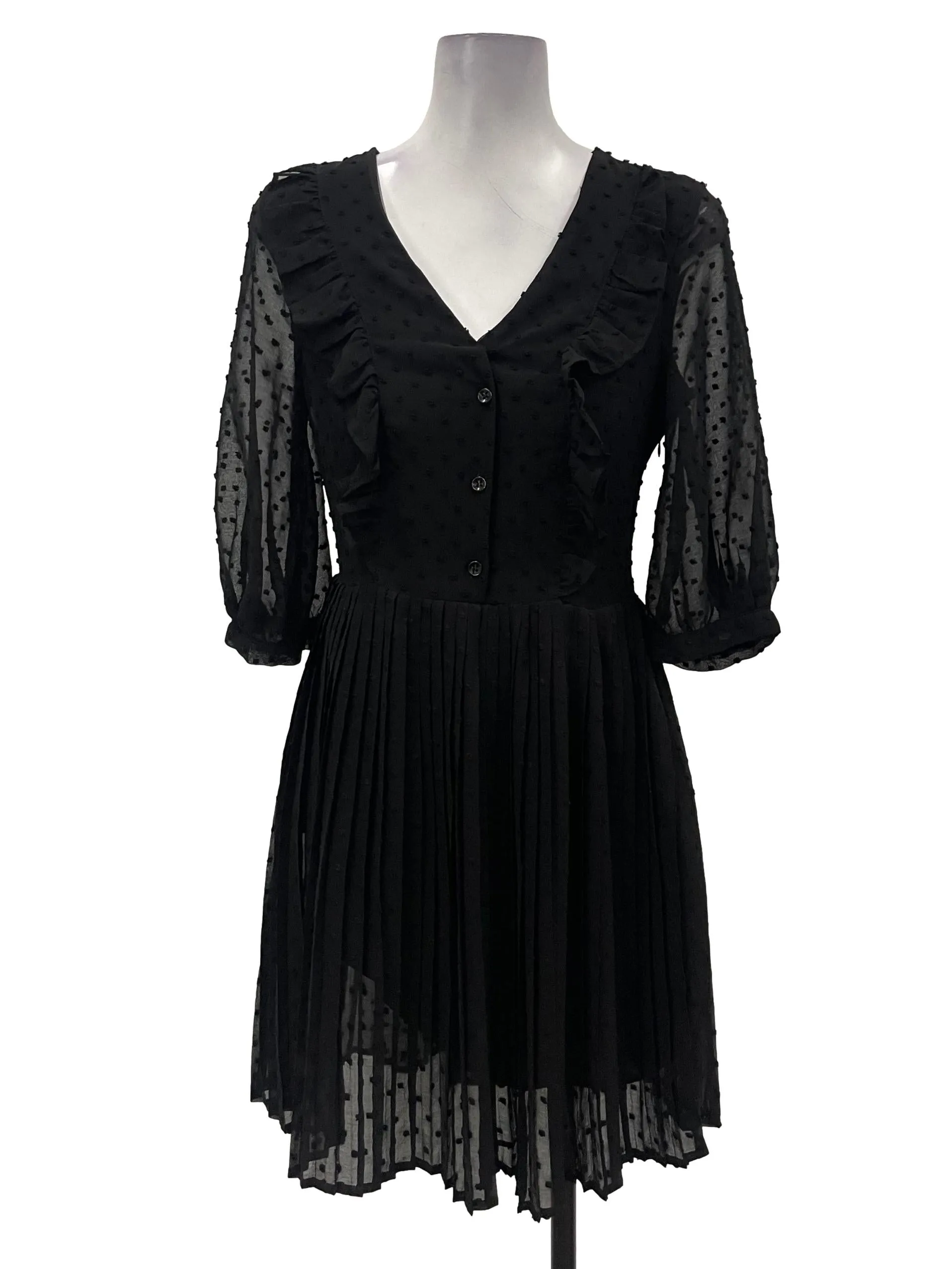 Black Lace Pleated Dress