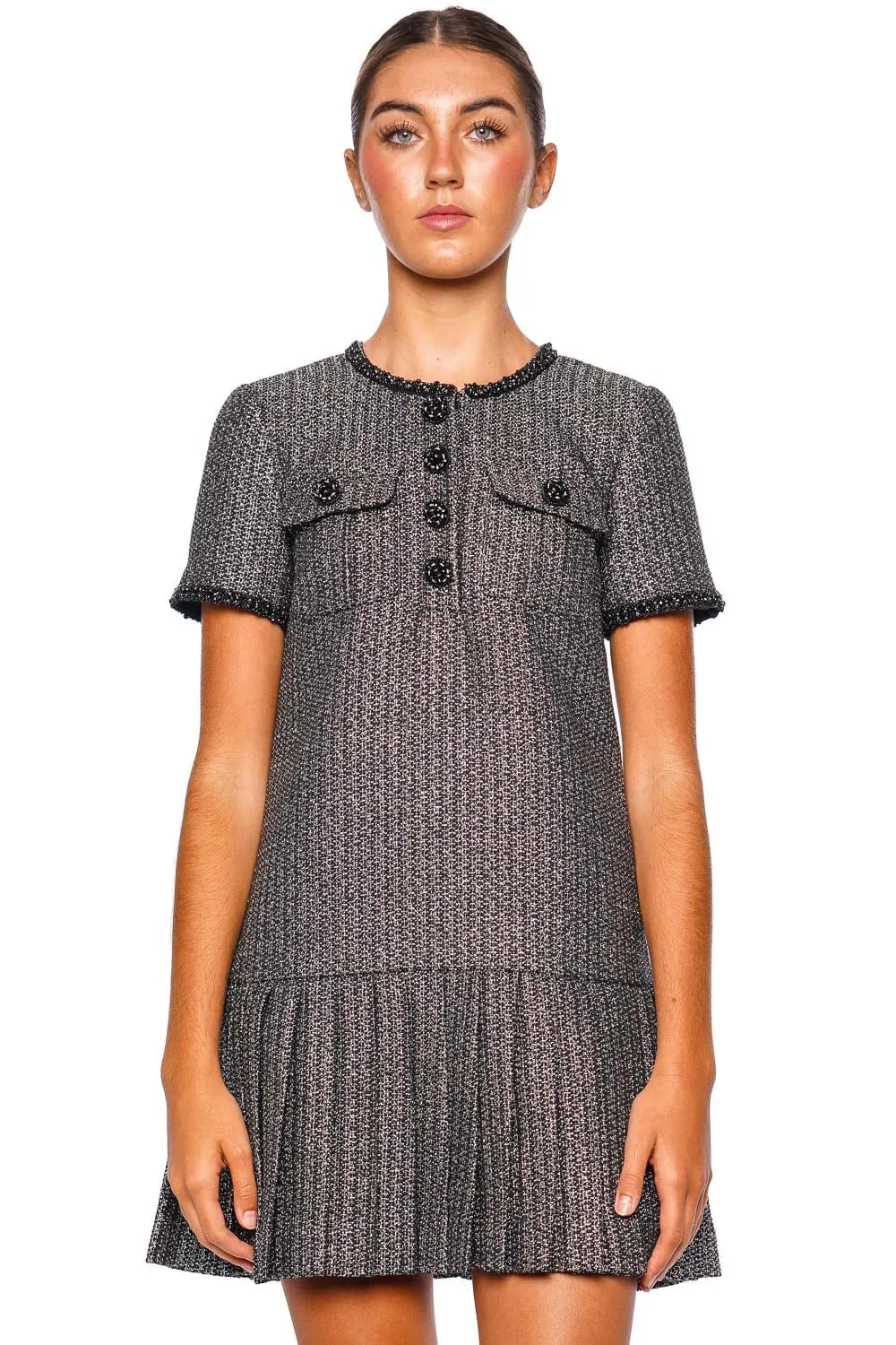 Black Metallic Boucle Mini Dress