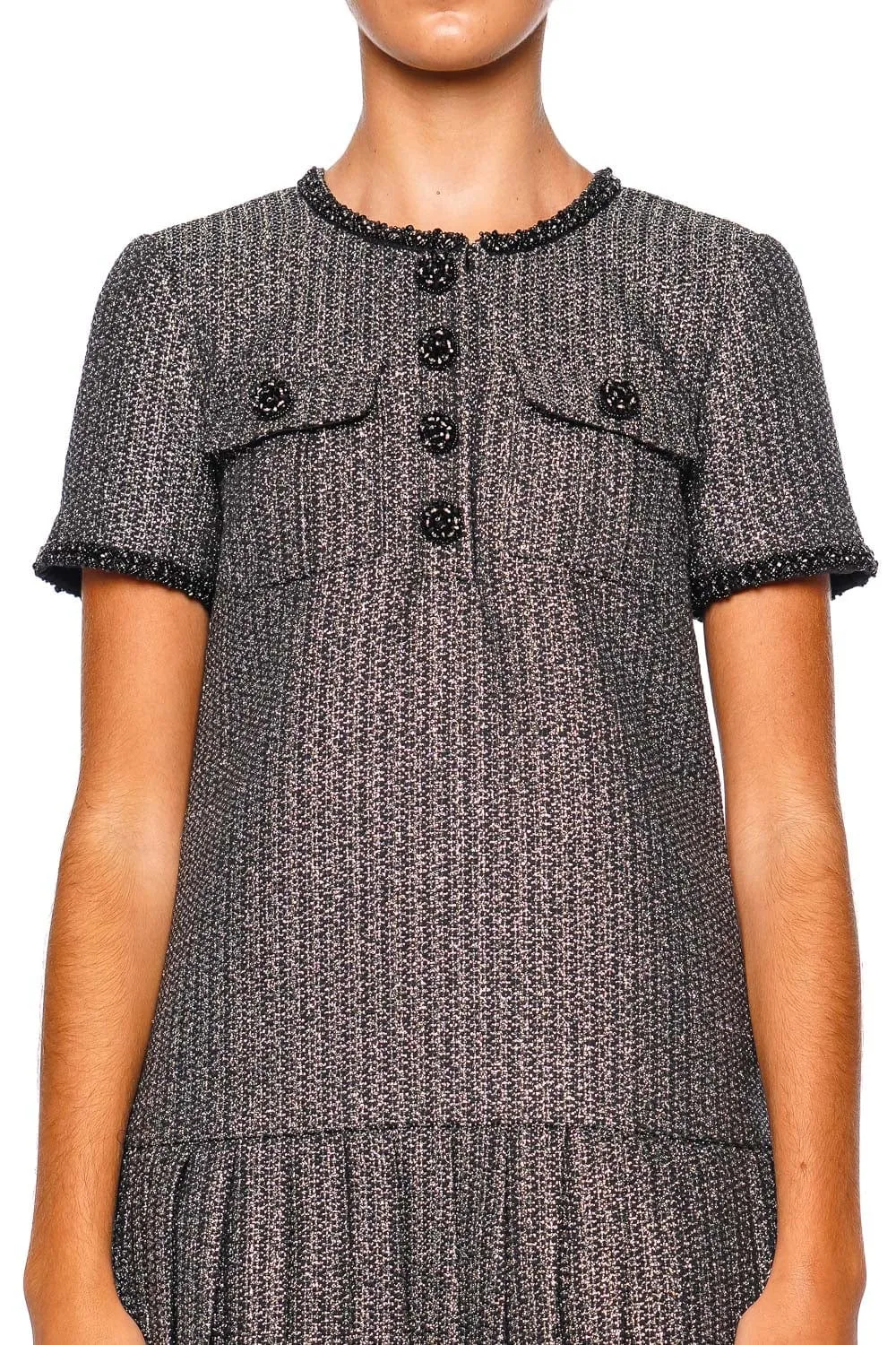 Black Metallic Boucle Mini Dress