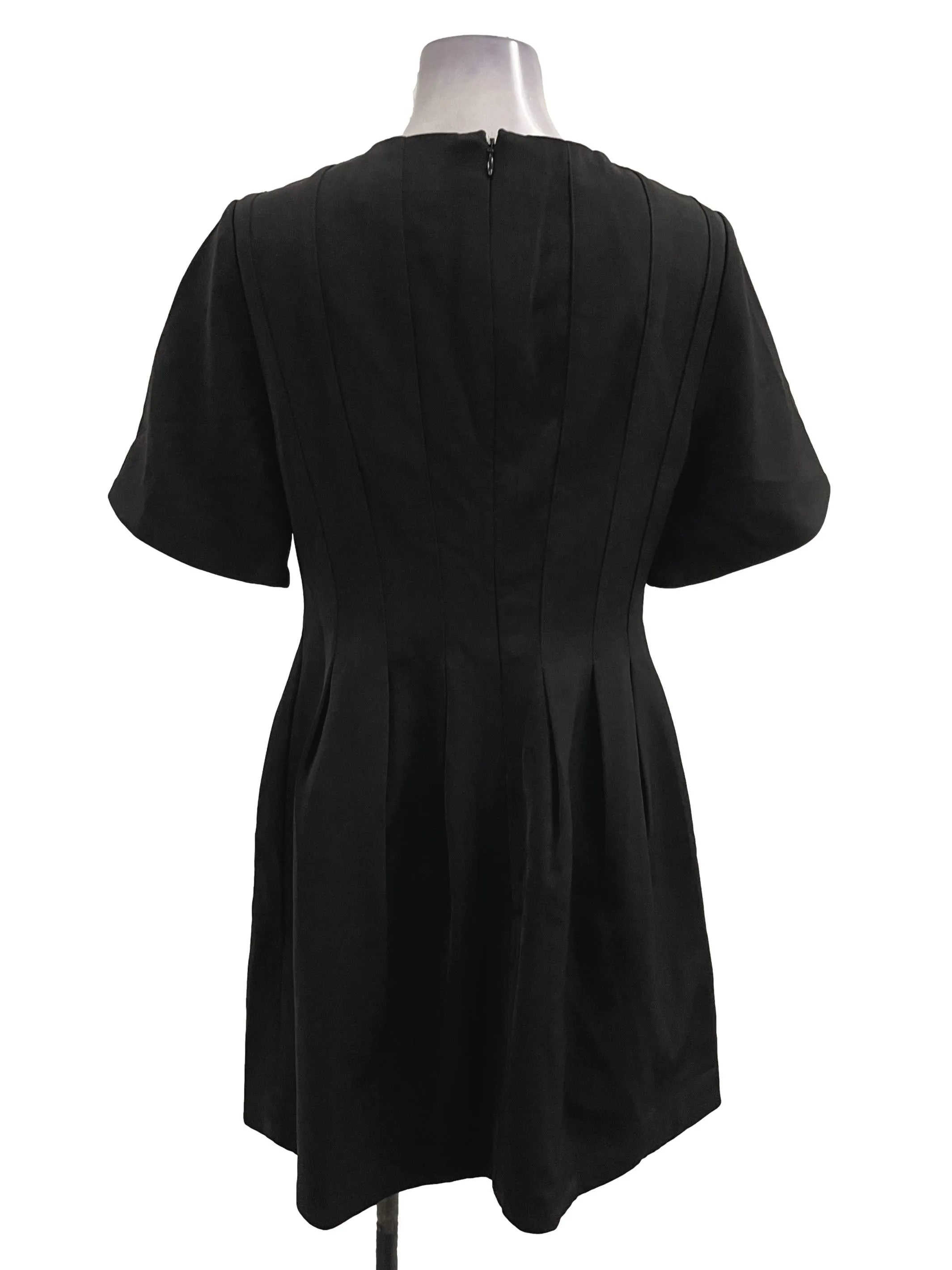 Black Roundneck Pleated Mini Dress