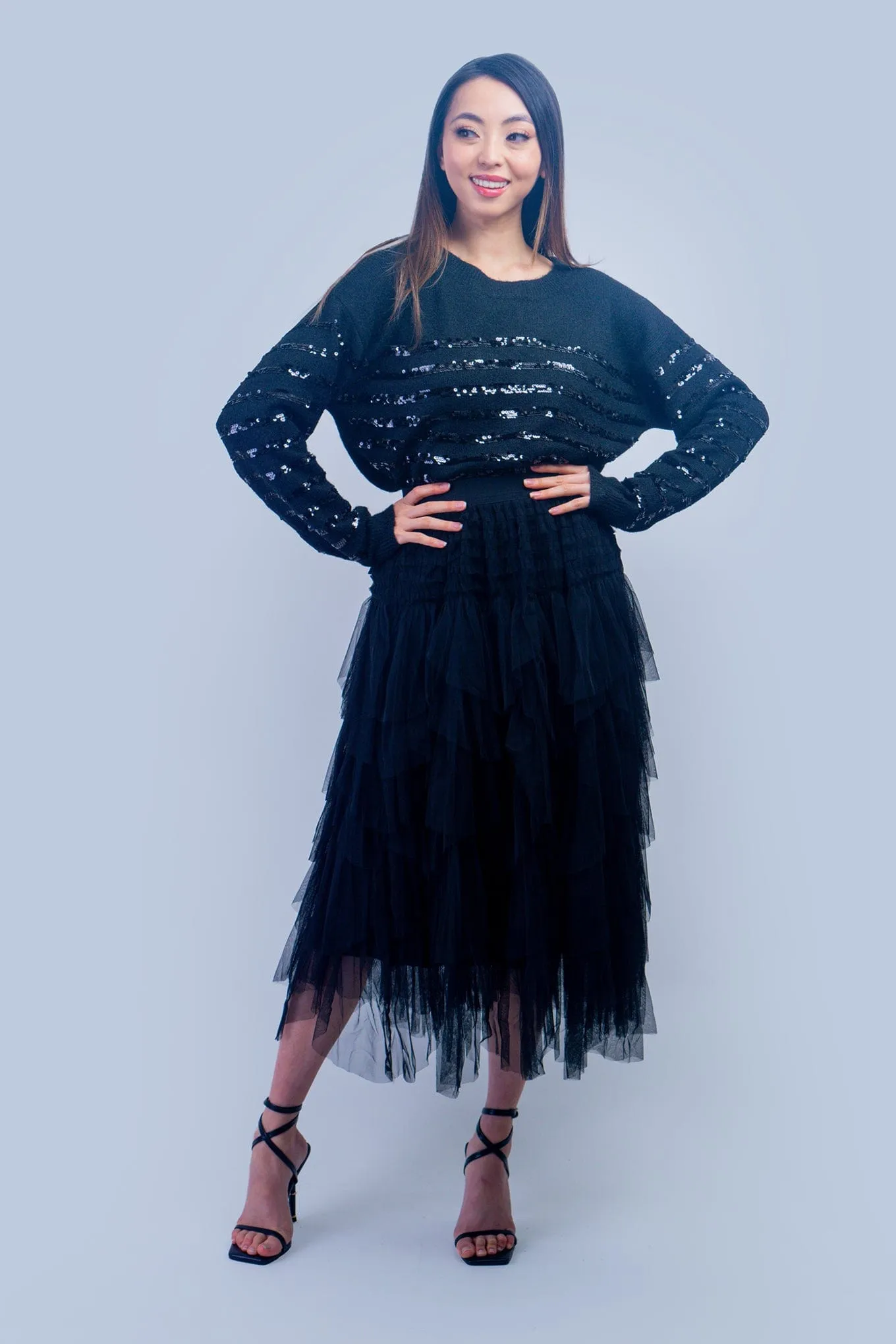 Black Tiered Ruffle Tulle Skirt