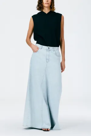 Bleached Denim Godet Maxi Skirt in Bleached Denim