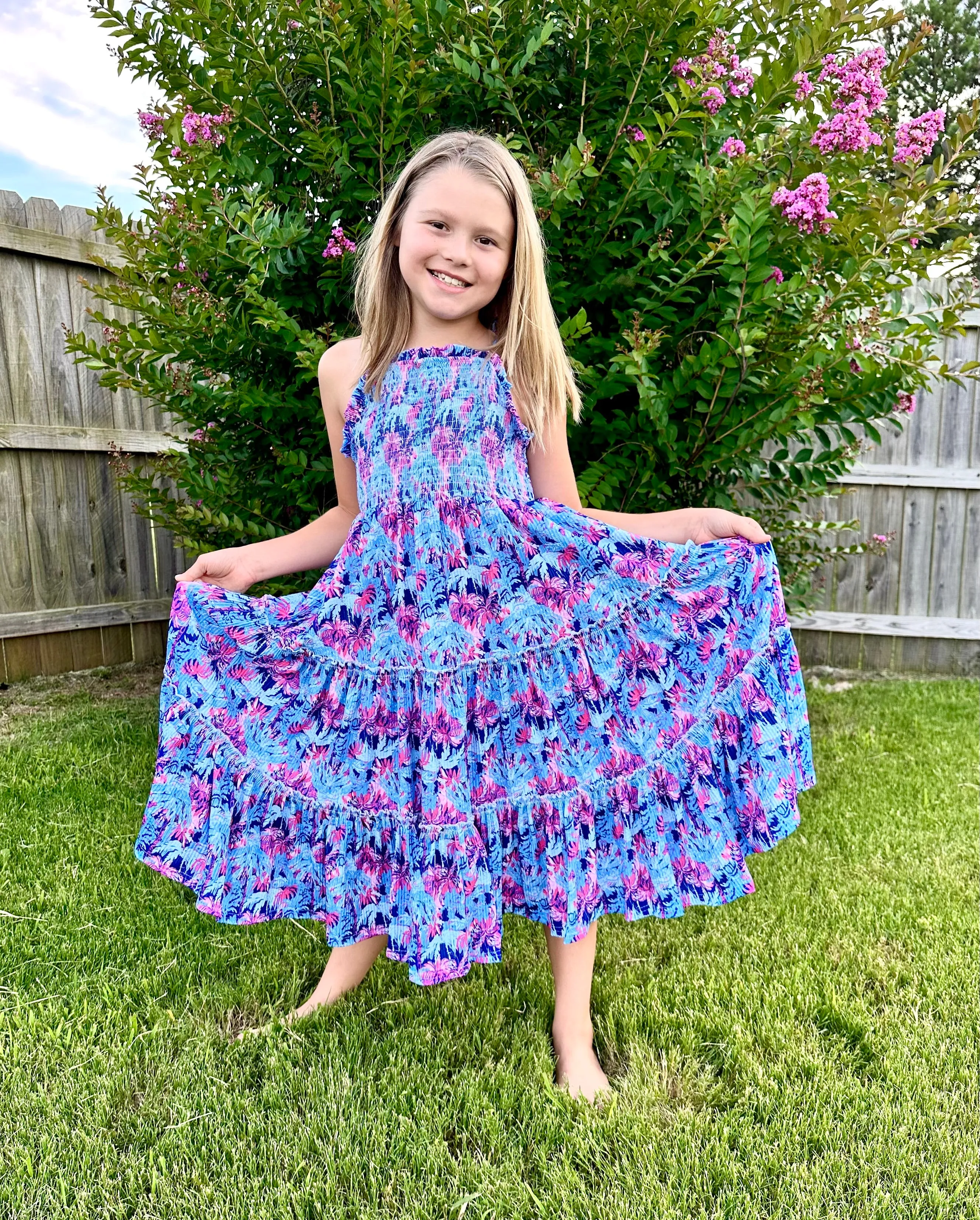 Blue and Pink Palm Midi Maxi