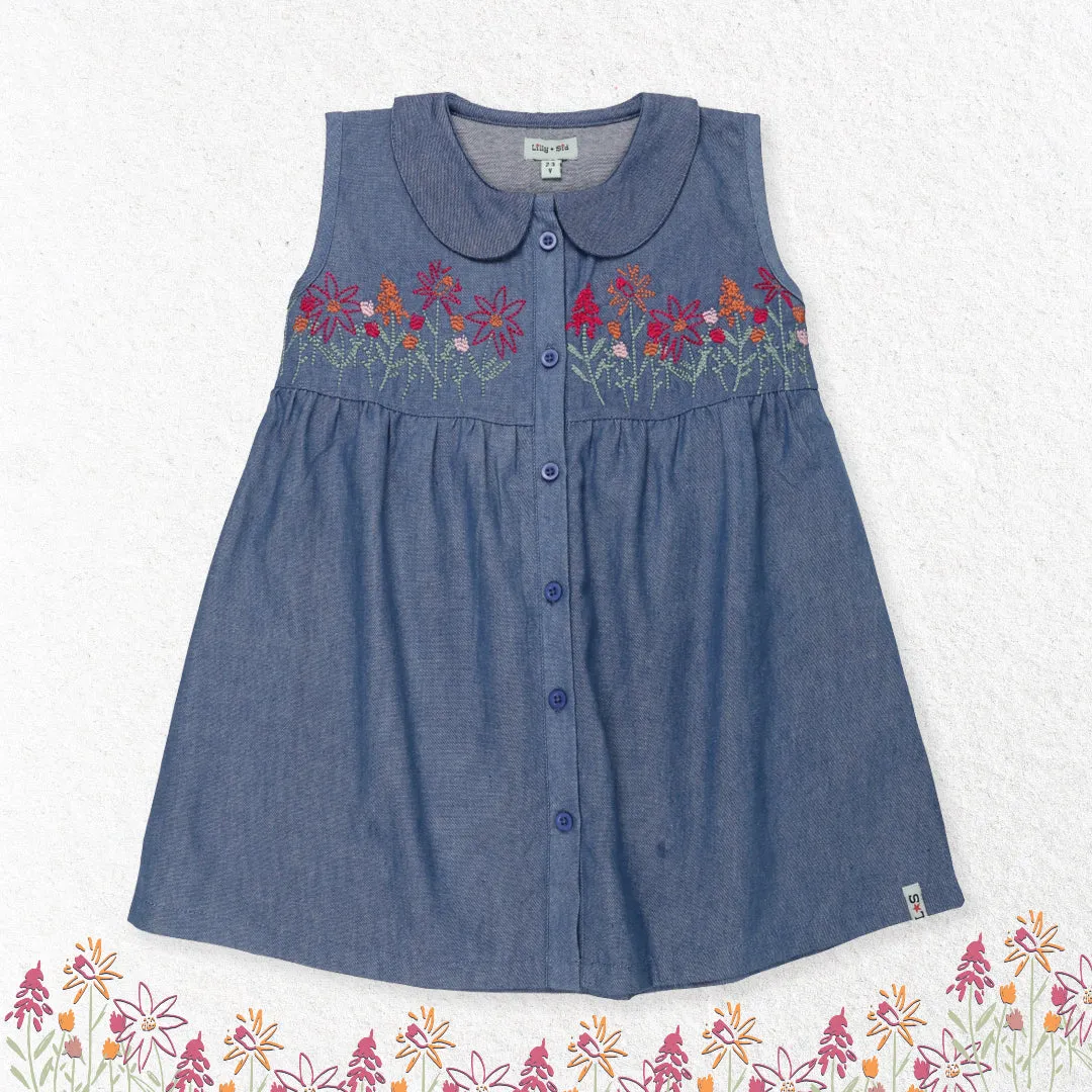 Blue Floral Embroidered Dress
