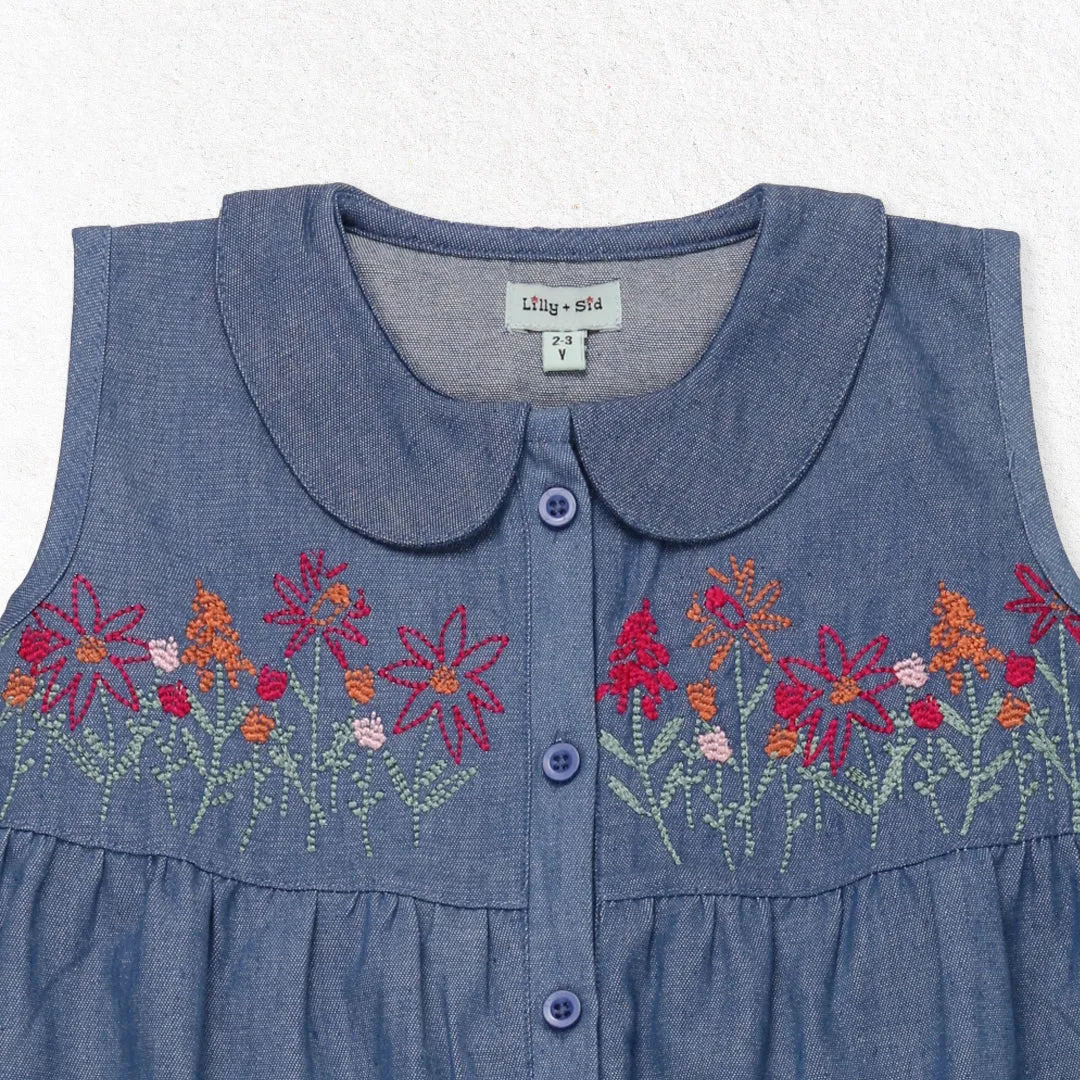 Blue Floral Embroidered Dress