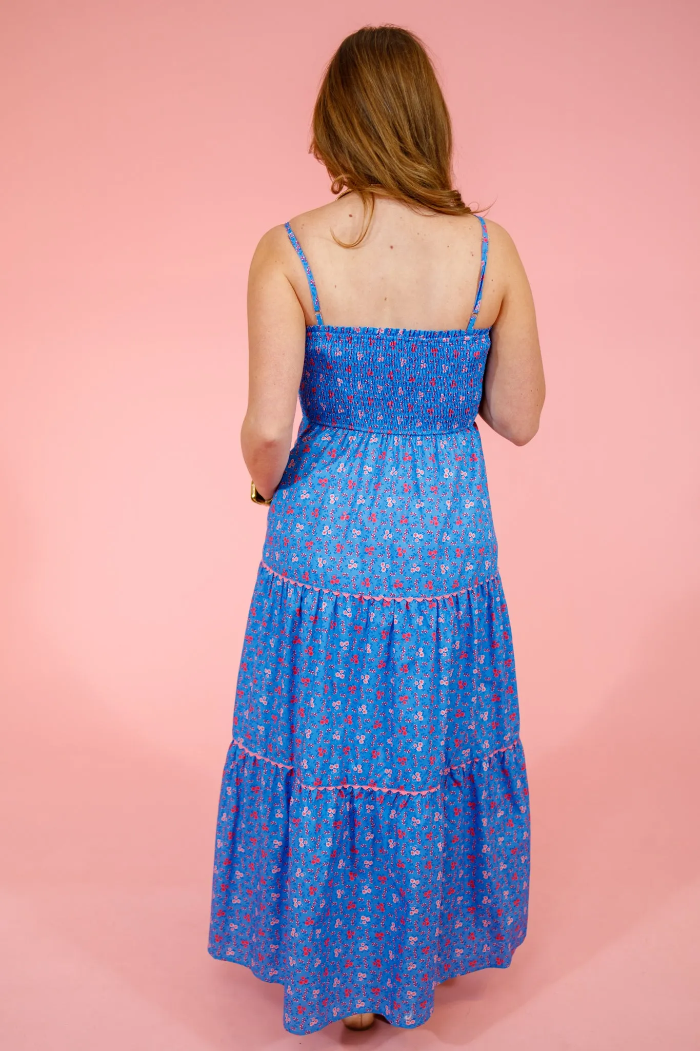 Blue Flower Front Bow Dress