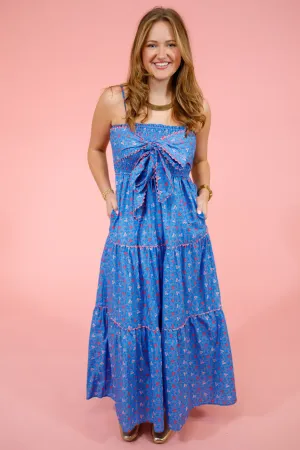 Blue Flower Front Bow Dress