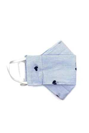 Blue Heart Mini Stripes (Box Pleated Mask with Filter Pocket)