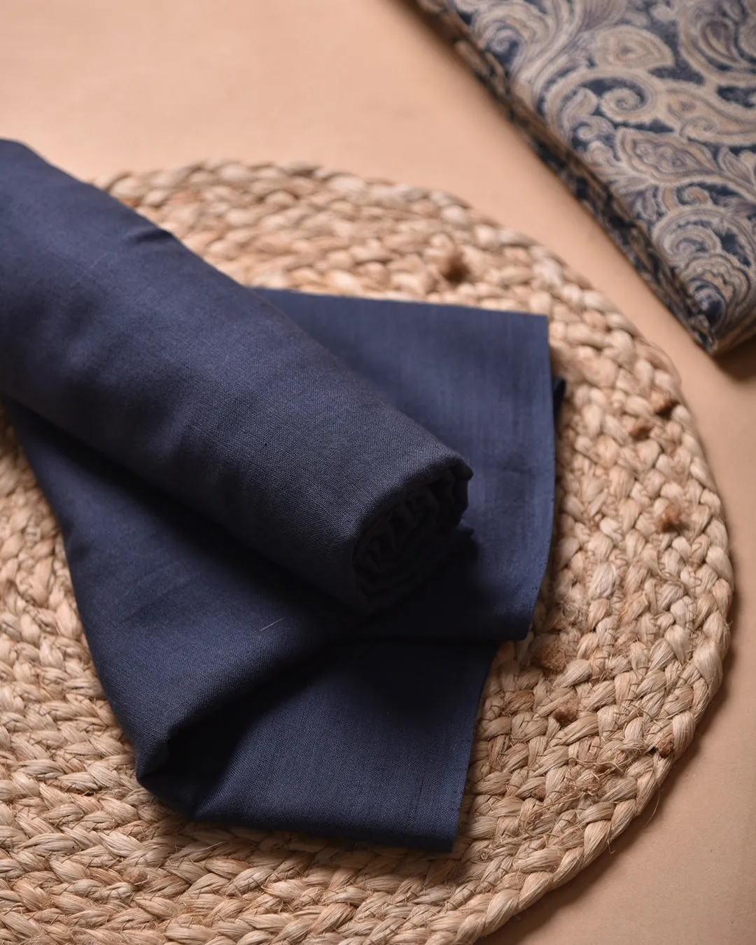 Blue Pure Linen Printed Unstitched Co-ord Set Fabric With Linen Bottom Fabric