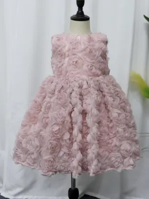 Blush Pink Rosette Bow Party Dress