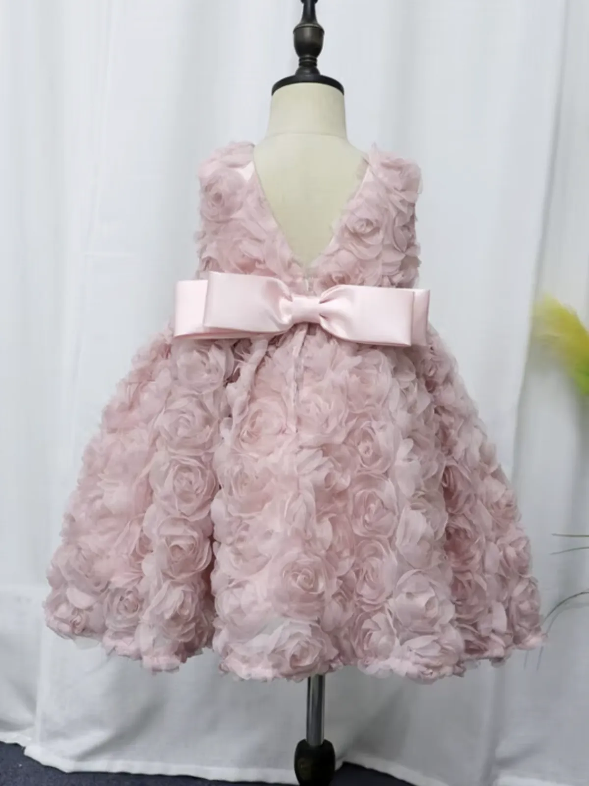 Blush Pink Rosette Bow Party Dress