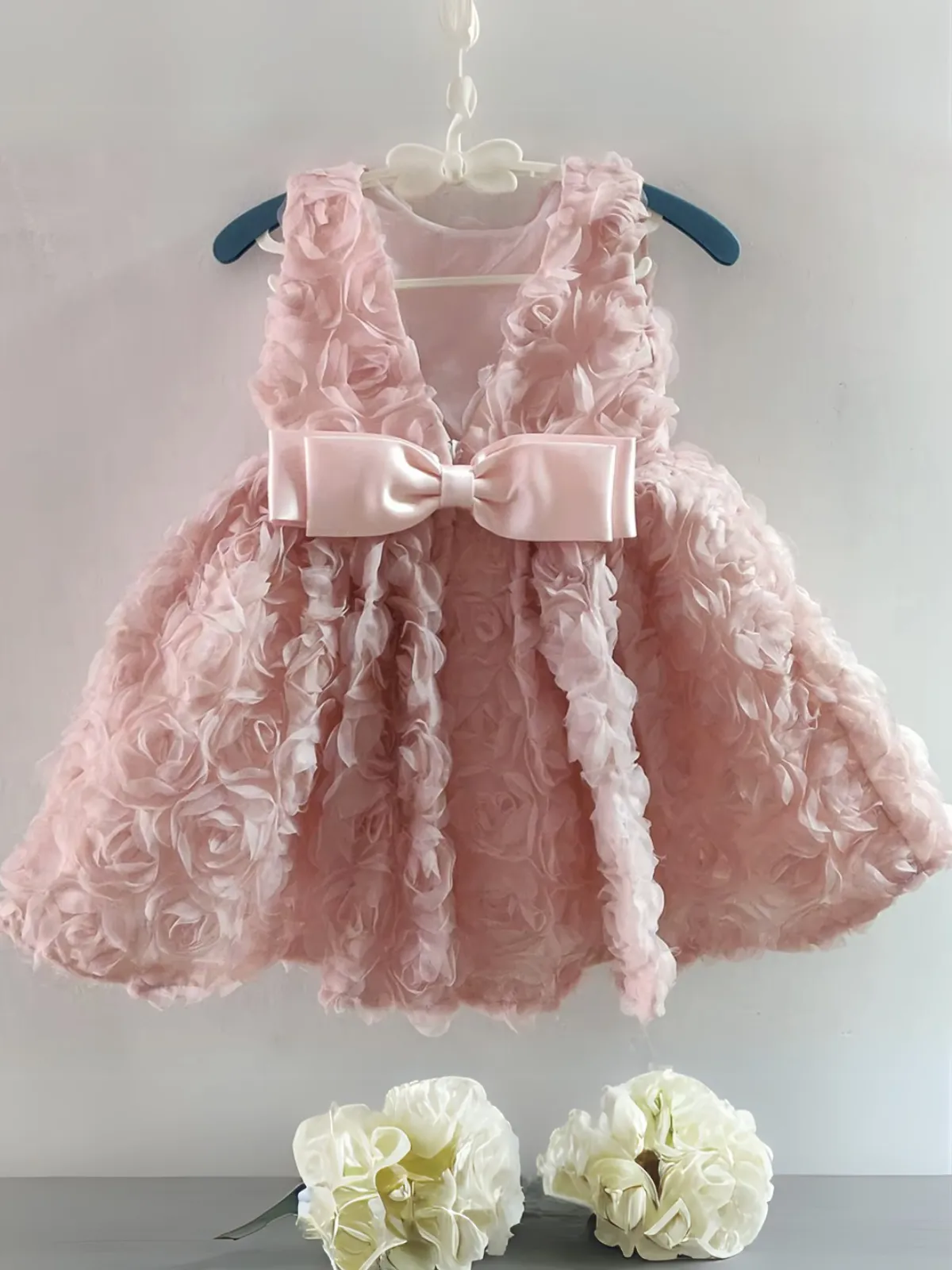 Blush Pink Rosette Bow Party Dress