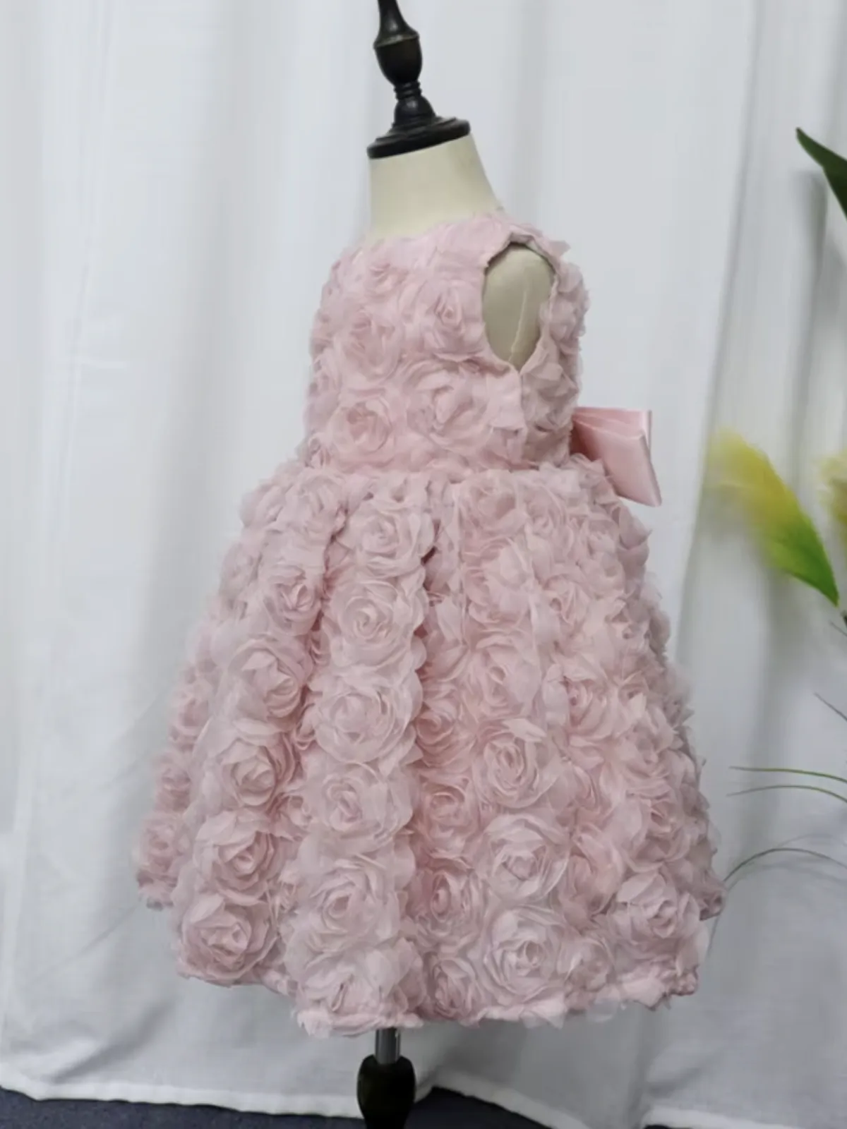 Blush Pink Rosette Bow Party Dress