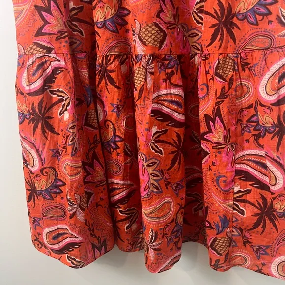 Boden Tiered Cotton Maxi Skirt Coral Paradise Paisley SZ 6P petite Pockets!!
