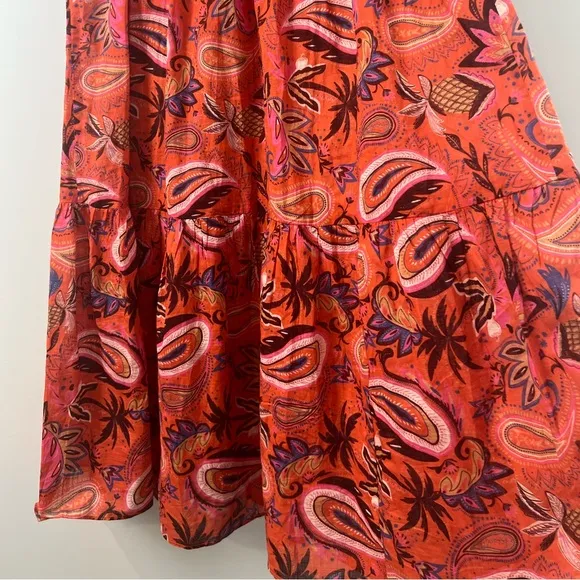 Boden Tiered Cotton Maxi Skirt Coral Paradise Paisley SZ 6P petite Pockets!!