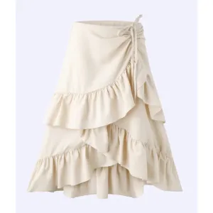 Bohemian Skirt M Tiered Ruffle Skirt Drawstring Ruched A Line Midi Boho Skirt
