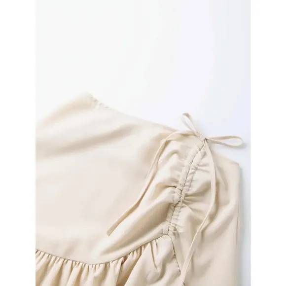 Bohemian Skirt M Tiered Ruffle Skirt Drawstring Ruched A Line Midi Boho Skirt