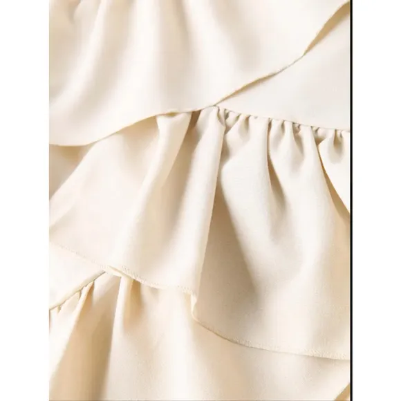 Bohemian Skirt M Tiered Ruffle Skirt Drawstring Ruched A Line Midi Boho Skirt