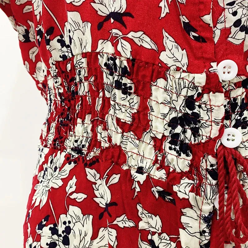 Bohemian V-Neck Maxi Dress with Floral Print and Sash Detail