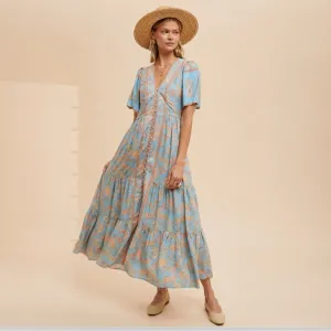 BOHO FLORAL PRINT,MIDI DRESS