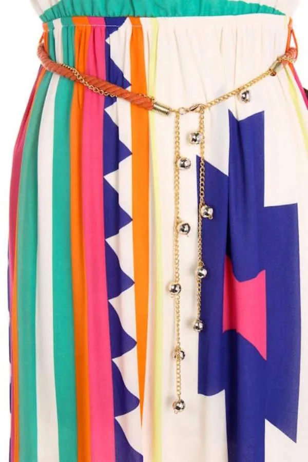Boho Maxi Dress with Gold Chain Belt