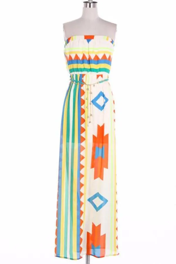 Boho Maxi Dress with Gold Chain Belt