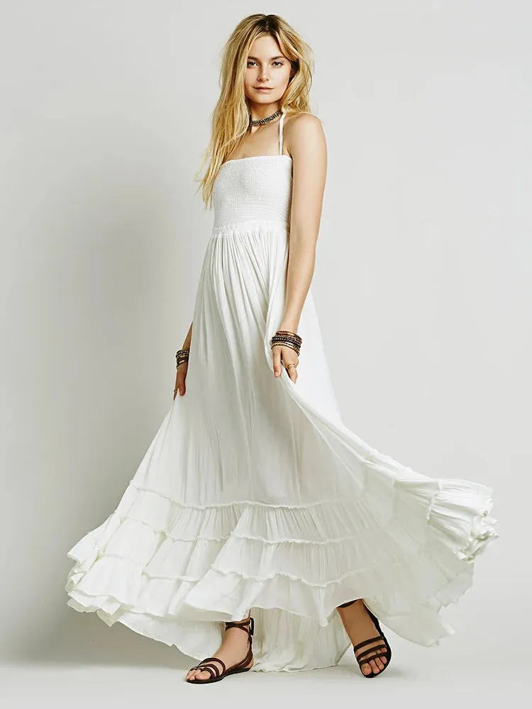 Boho Style Lace Up & Backless Maxi Dress
