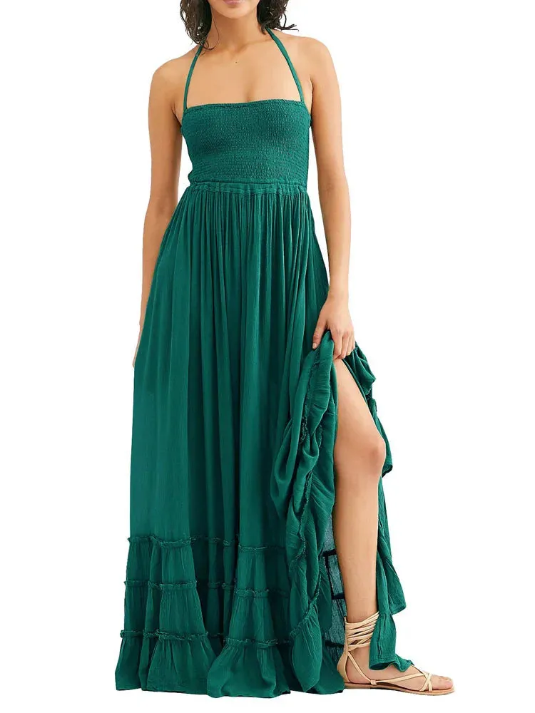 Boho Style Lace Up & Backless Maxi Dress