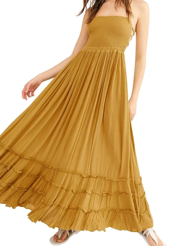 Boho Style Lace Up & Backless Maxi Dress