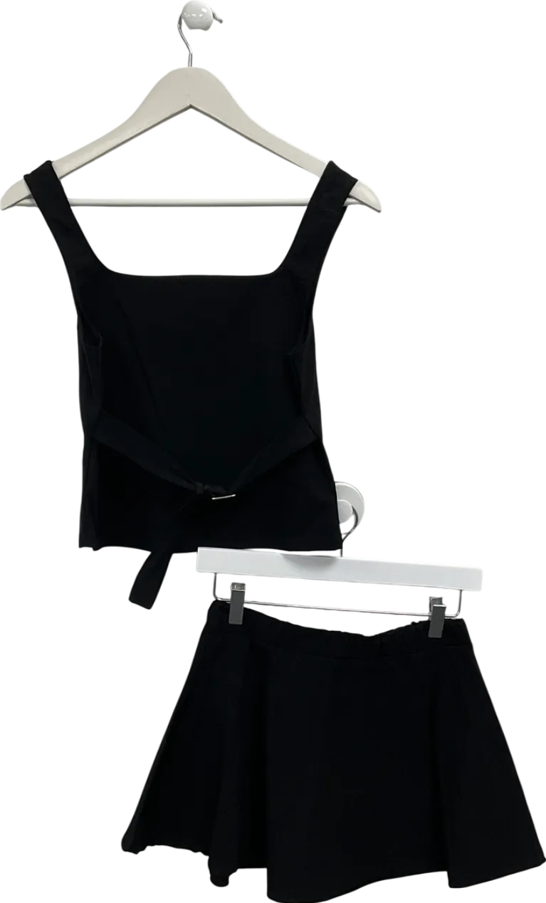 boohoo Black Square Longline Top And Pleated Mini Skirt UK 12