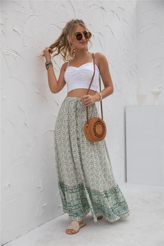 Border Print Boho Maxi Skirt