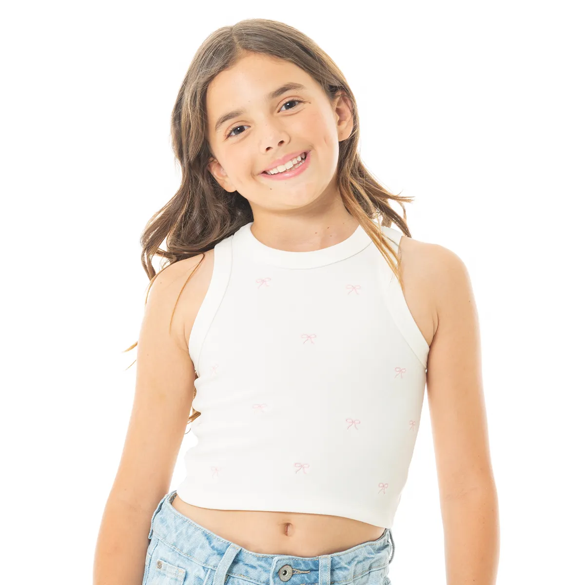 “Bow Breeze” Embroidered Rib Crop Tank