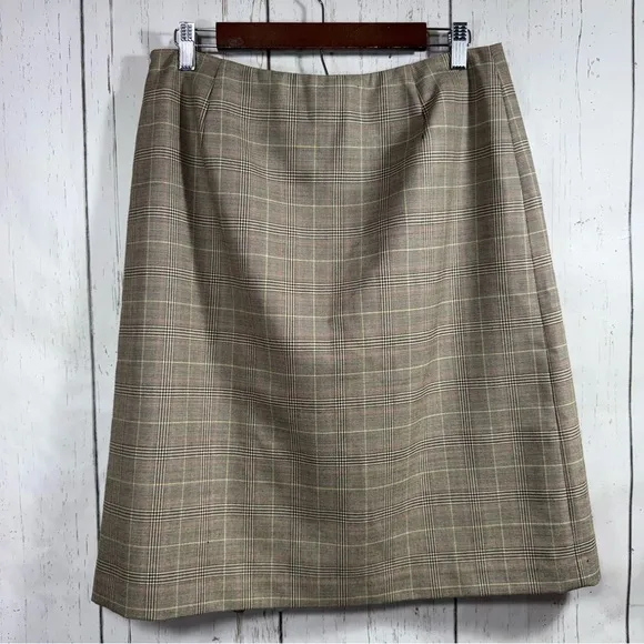 Brooks Brothers Plaid Skirt Pleated Clueless Wool Tan Knee Length A Line Skirt