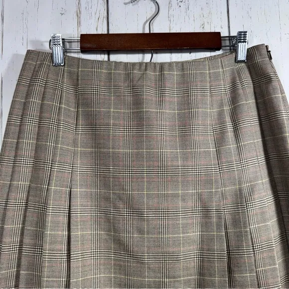 Brooks Brothers Plaid Skirt Pleated Clueless Wool Tan Knee Length A Line Skirt