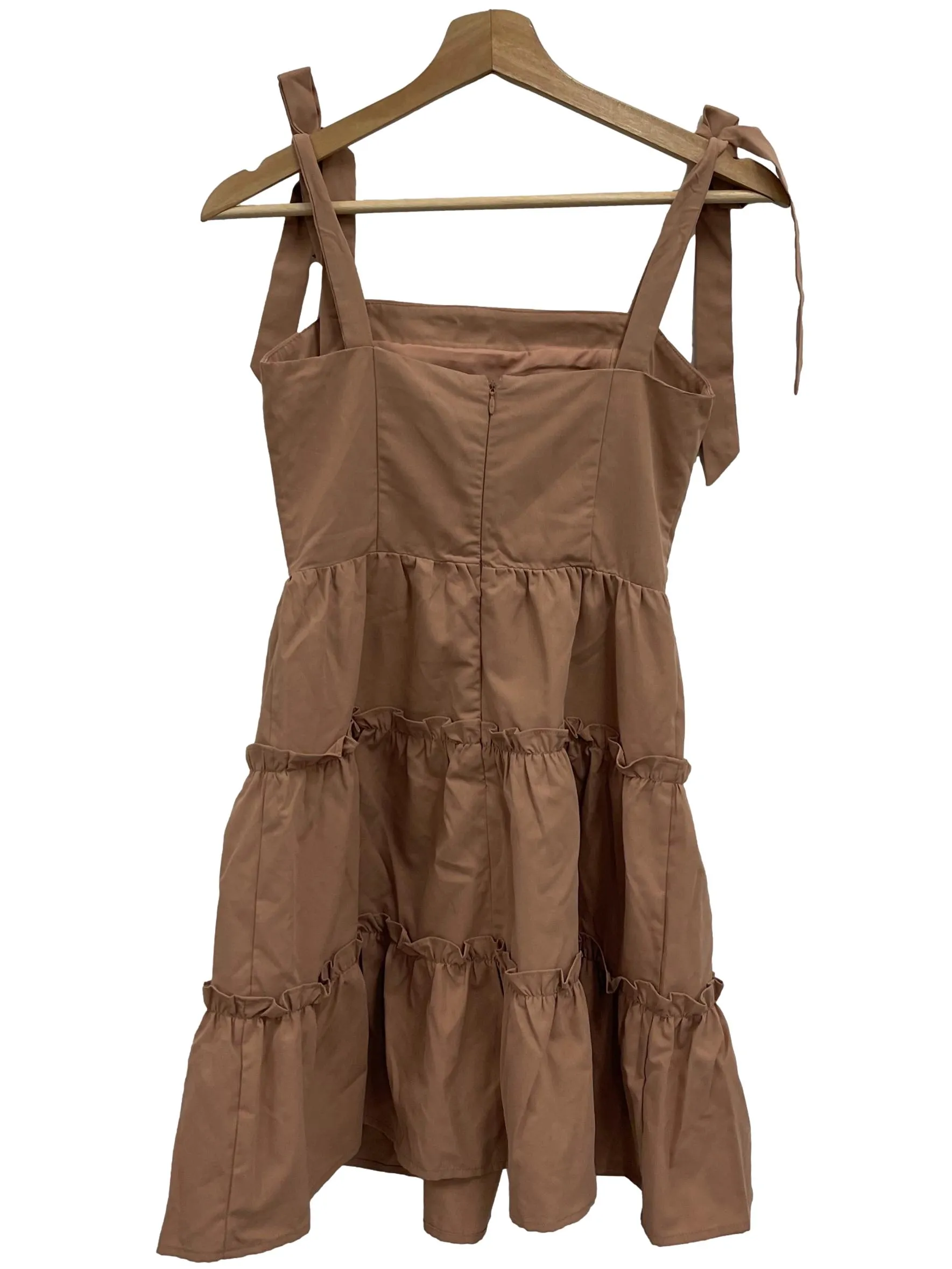 Brown Across Neck Pleated Mini Dress
