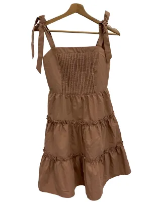 Brown Across Neck Pleated Mini Dress