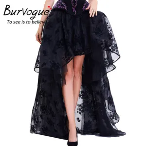 Burvogue Long Maxi Steampunk Elastic Skirts Women Black Fluffy Tulle Skirt Ruffled Chiffon Lace Midi Gothic Sexy Corset Skirt