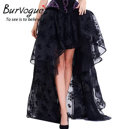 Burvogue Long Maxi Steampunk Elastic Skirts Women Black Fluffy Tulle Skirt Ruffled Chiffon Lace Midi Gothic Sexy Corset Skirt