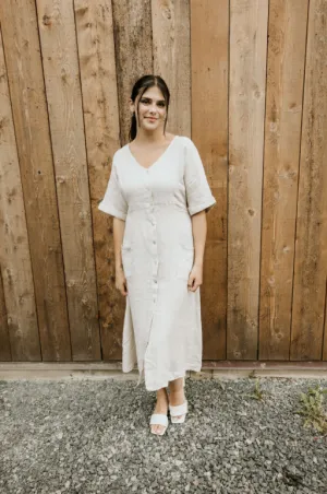 Button Down Linen Dress In Flax